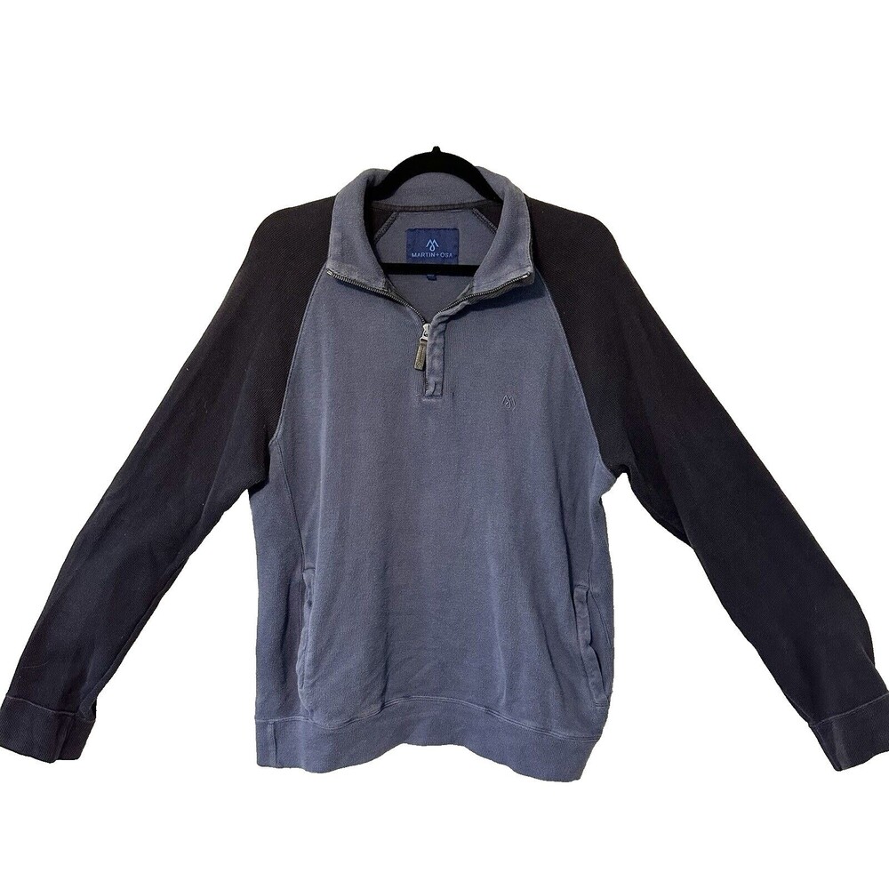 MARTIN+OSA REGULAR M SOLID NAVY‎ BLUE SWEATER 100% COTTON 1/4 ZIP